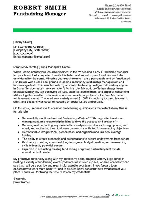 Best Fundraising Manager Cover Letter Examples .